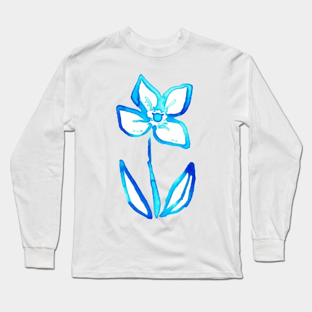 Blue Watercolor Flower Long Sleeve T-Shirt by saradaboru